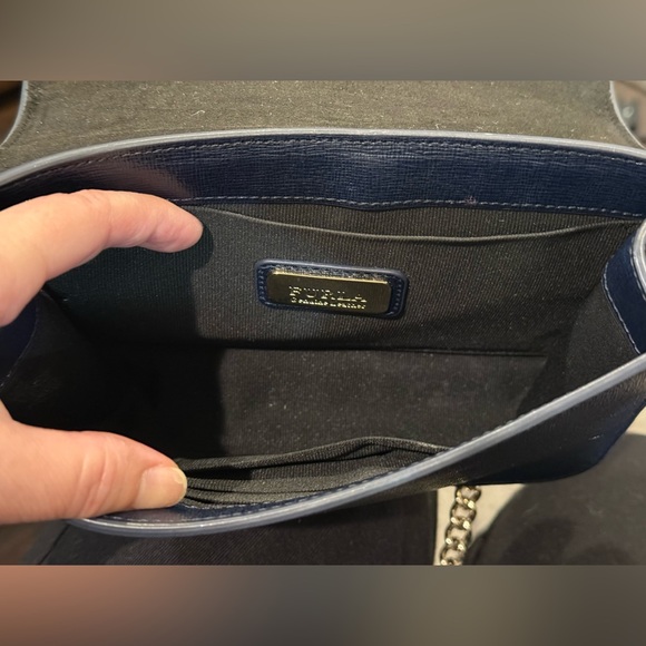 Furla Navy Blue Crossbody with Gold Tone Studs EUC - Picture 10 of 16